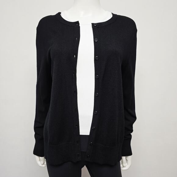 Charter Club Cardigan Sweater Size L Black Button Down Preppy Classic Stretch - Picture 1 of 5